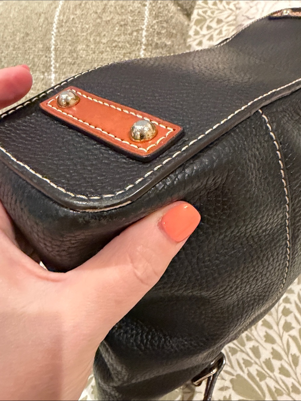 Dooney & Bourke Black Leather Tote with Brown Trim & Handles - Picture 8 of 16
